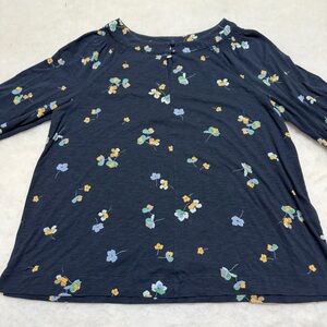 J. Jill Floral Top Blue Floral Cotton Blend Round Neck 3/4 Sleeve Womens Medium